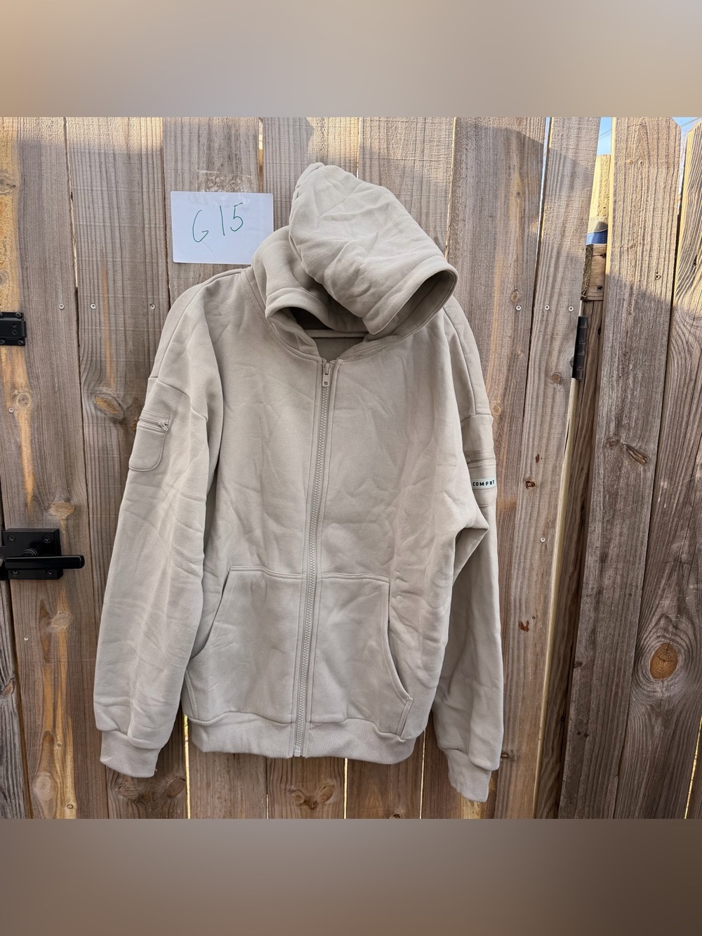 NWT Comfrt Light Beige Zip-Up Hooded Shirt Jacket Size XL